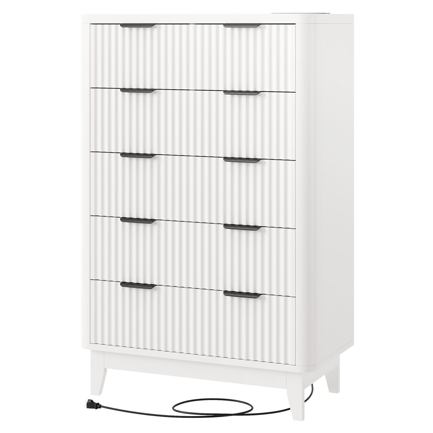HAIOOU Fluted 5 Drawers Dresser for Bedroom,White