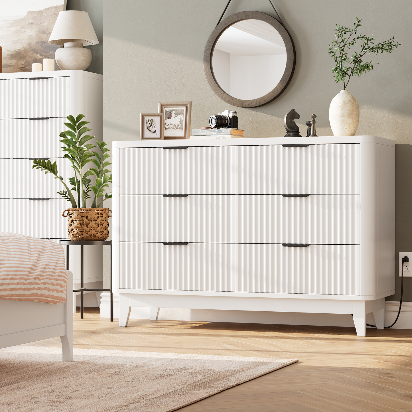 HAIOOU Fluted 6 Drawers Dresser for Bedroom,White