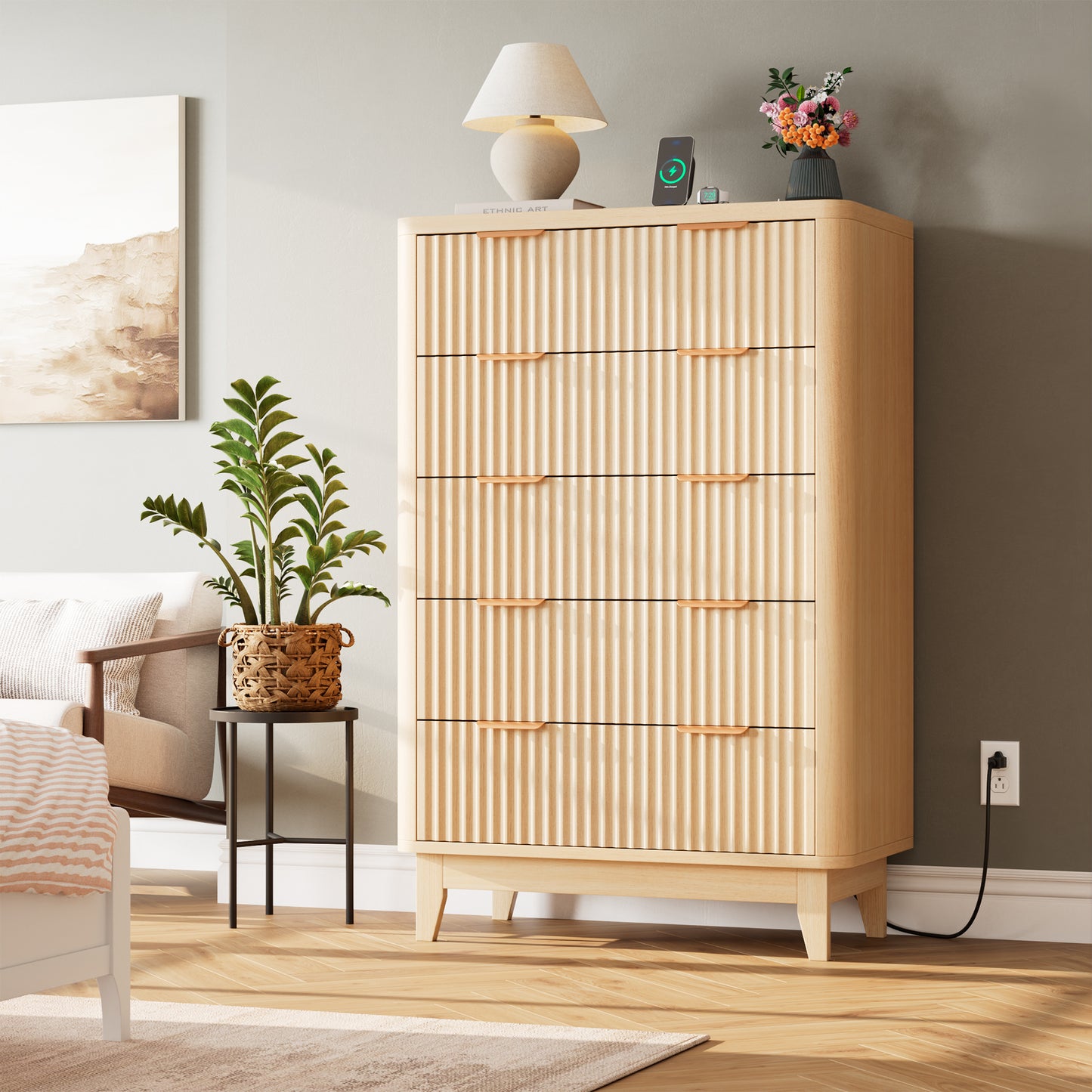 HAIOOU Fluted 5 Drawers Dresser for Bedroom