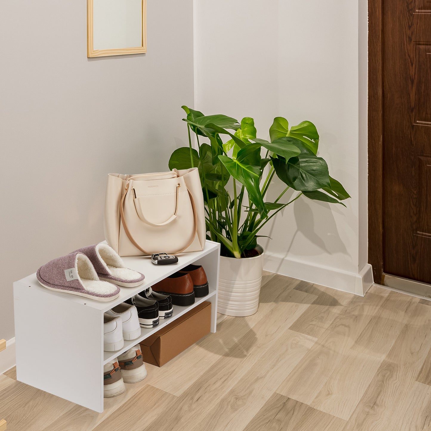 Stackable Wood Shoe Rack - Store 9 Pairs of Shoes and Accessories