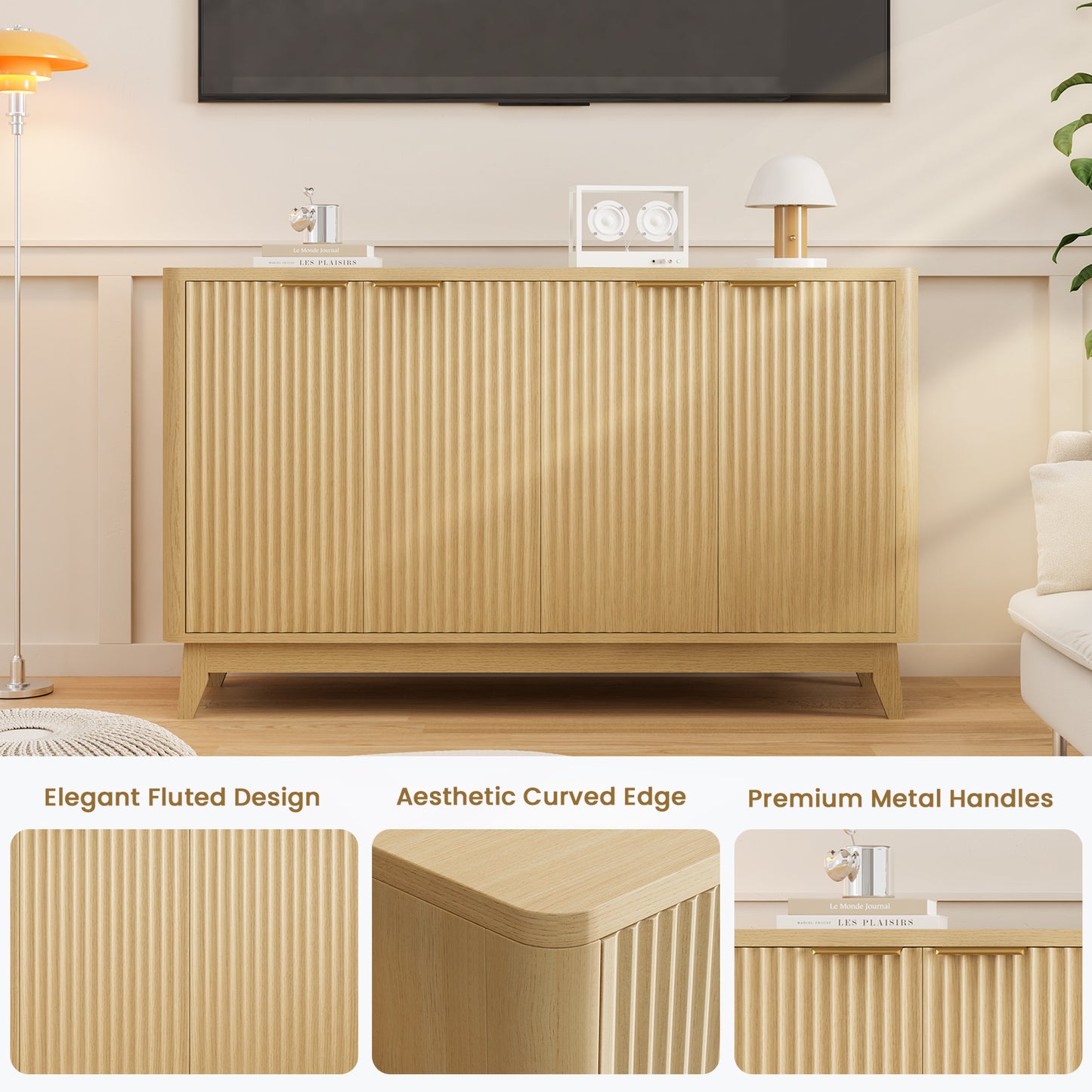HAIOOU 57" Fluted Sideboard Buffet Cabinet