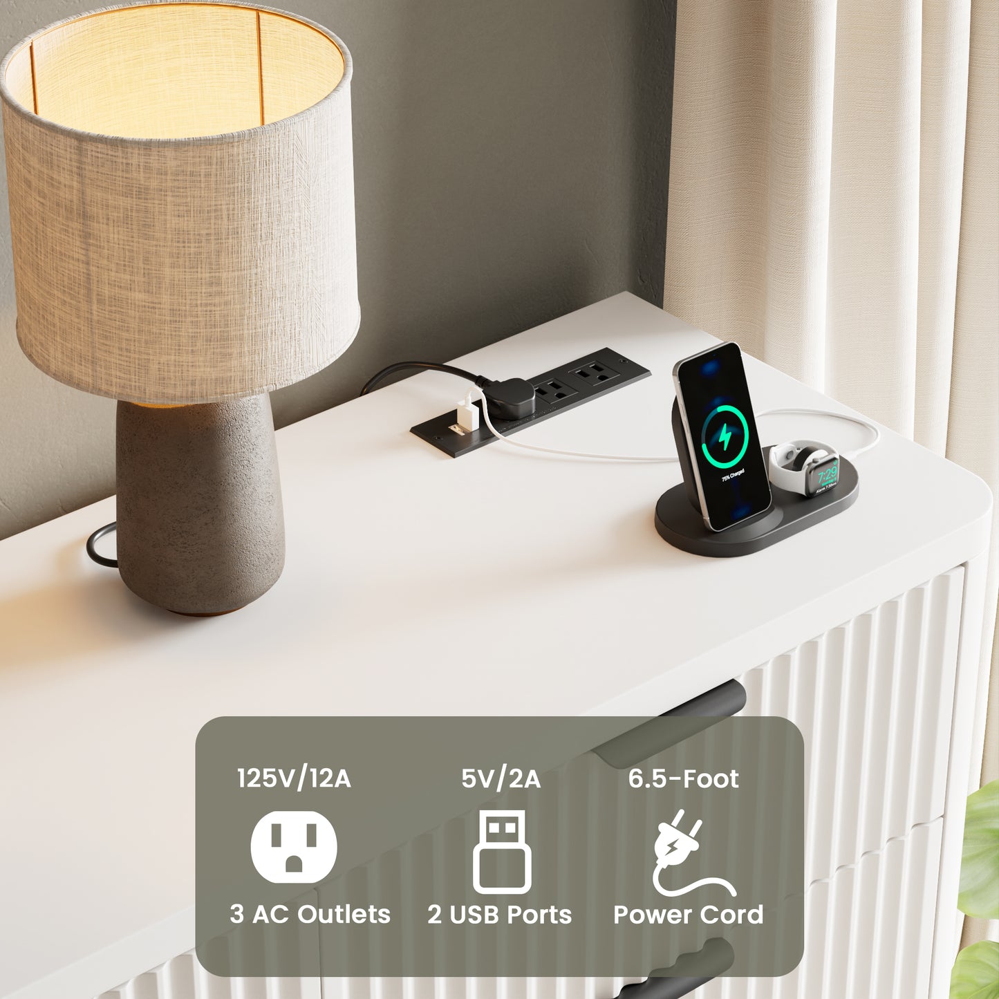 HAIOOU Fluted 6 Drawers Dresser for Bedroom,White