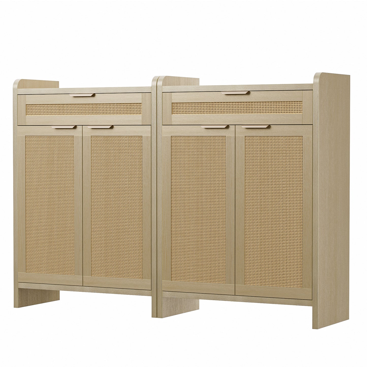HAIOOU Rattan Shoe Storage Cabinet,Elegant Style Wood Shoe Rack with Adjustable Shelf ,Rustic Brown