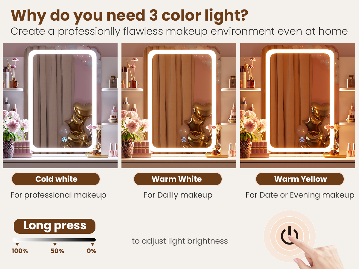 Modern Wooden Vanity Desk with Adjustable LED Lights