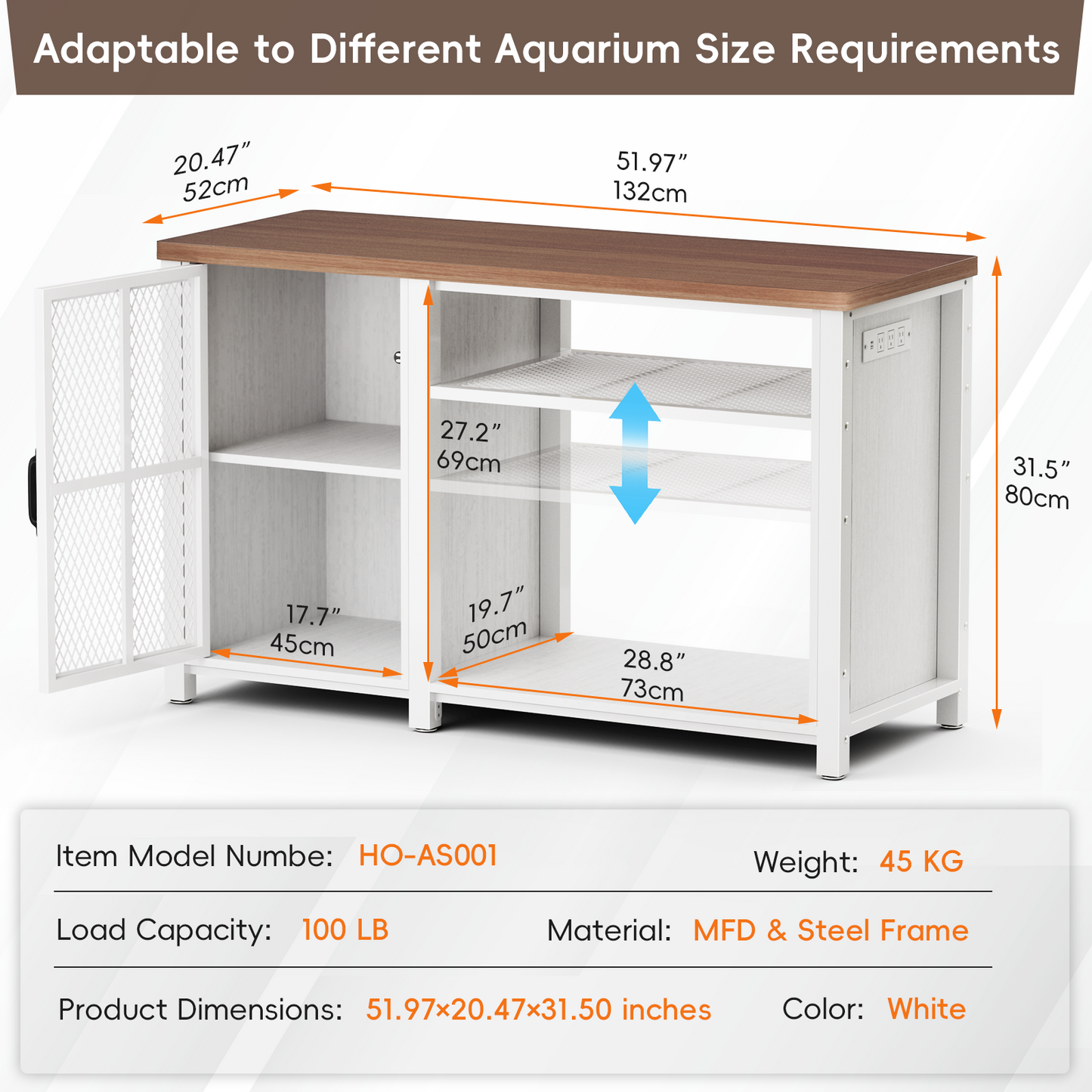 HAIOOU 55-75 Gallon Aquarium Stand with Power Outlets White