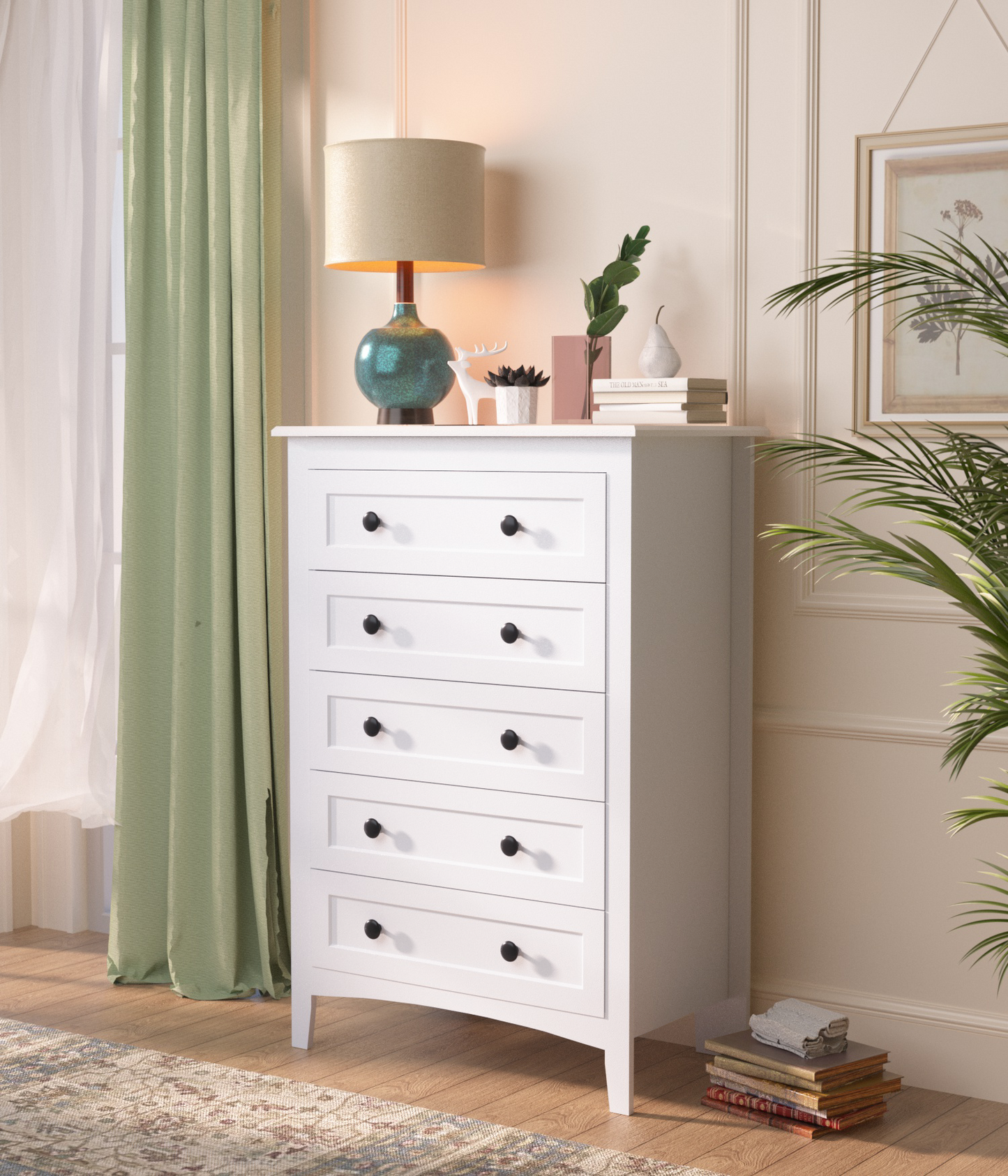 HAIOOU 5 Drawer White Dresser with Power Outlets