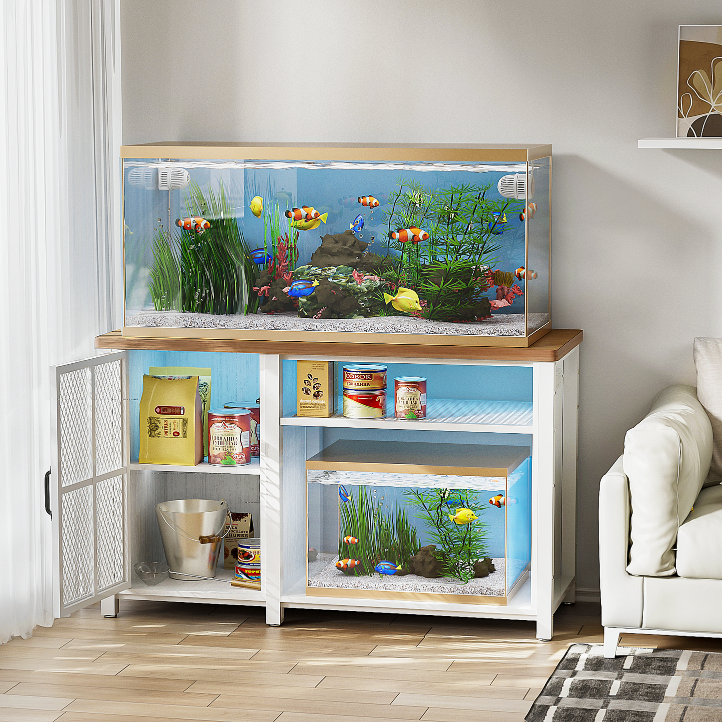 HAIOOU 55-75 Gallon Aquarium Stand with Power Outlets White