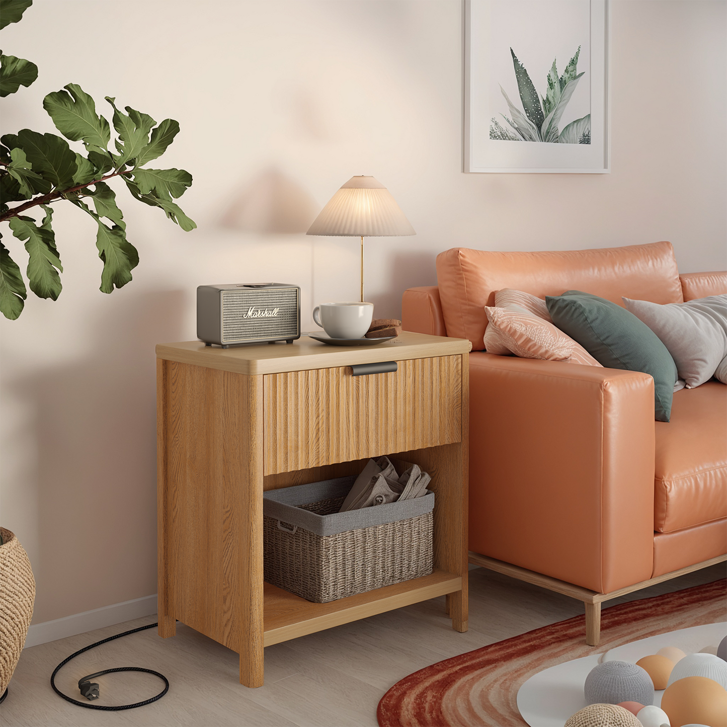 HAIOOU Curved Profile End Table Drawer Storage Shelf