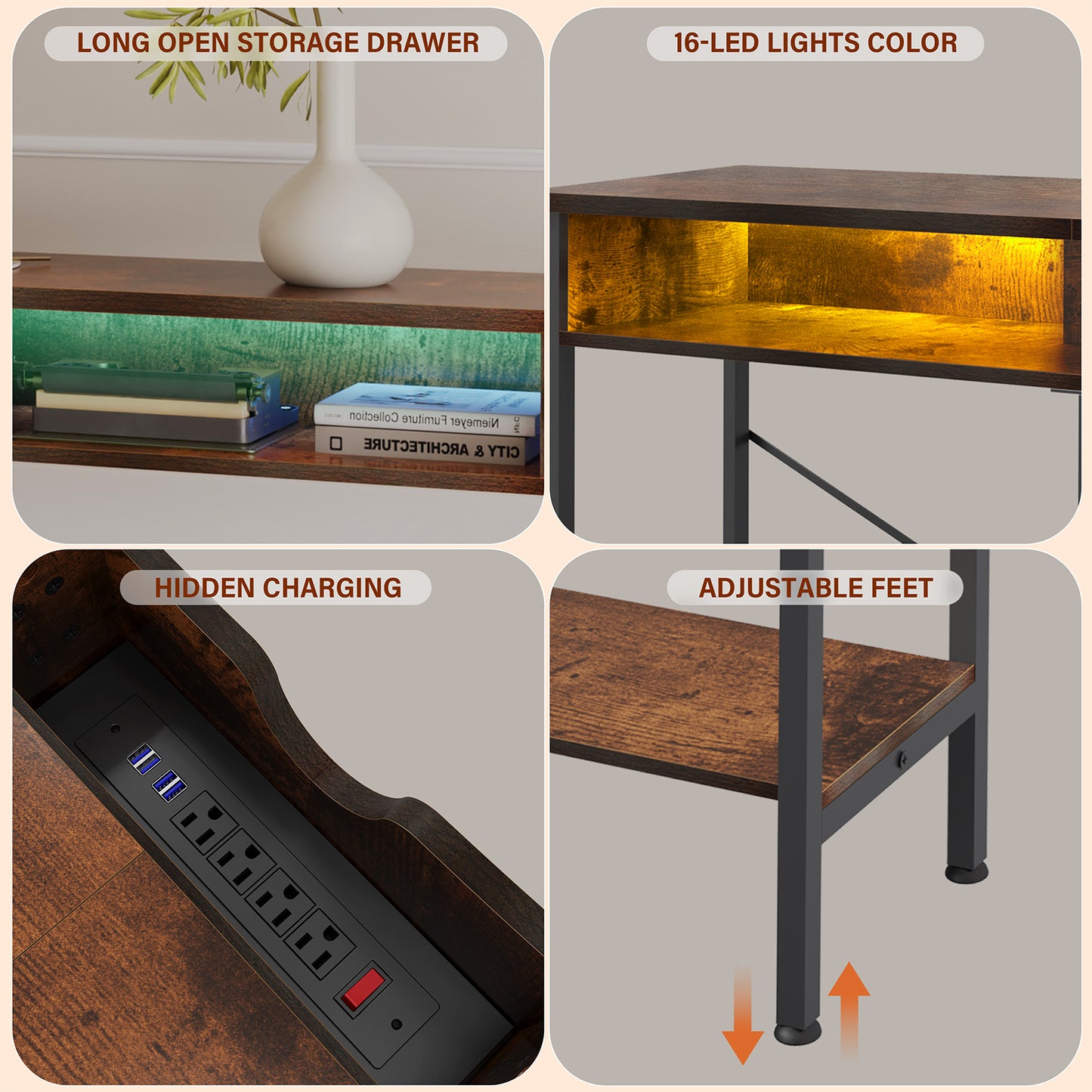 HAIOOU 63" Long Console Table with LED Lights
