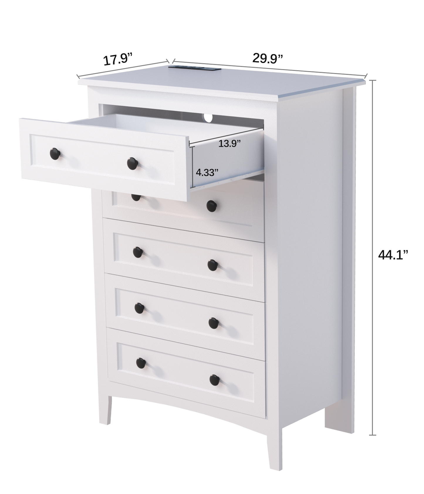 HAIOOU 5 Drawer White Dresser with Power Outlets