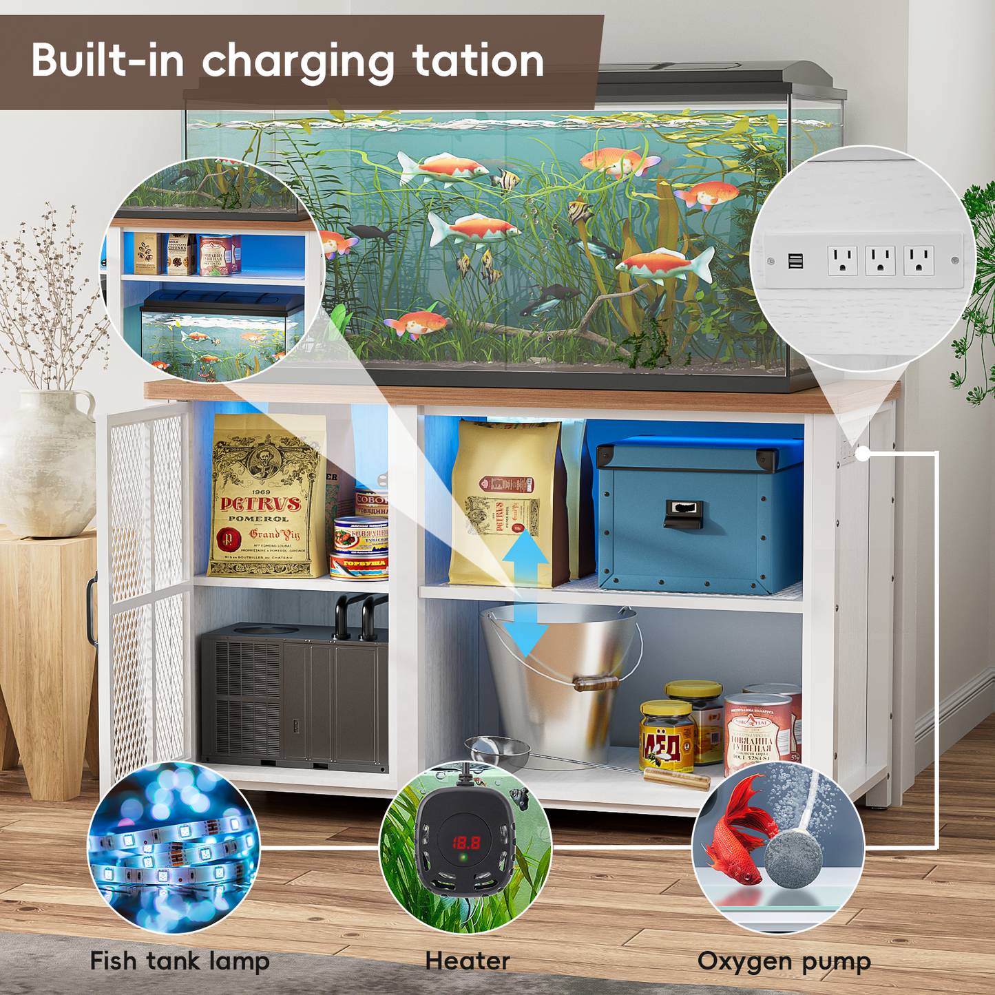HAIOOU 55-75 Gallon Aquarium Stand with Power Outlets White
