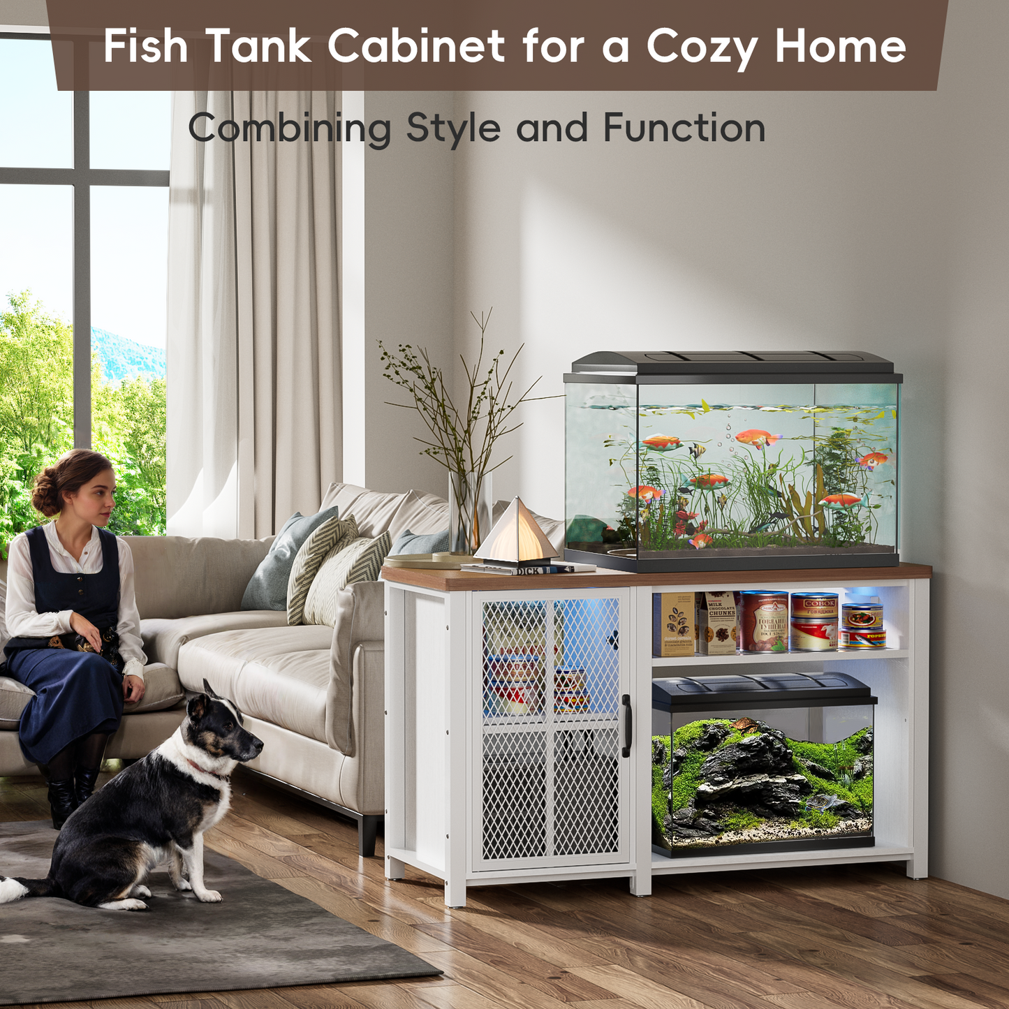 HAIOOU 55-75 Gallon Aquarium Stand with Power Outlets White