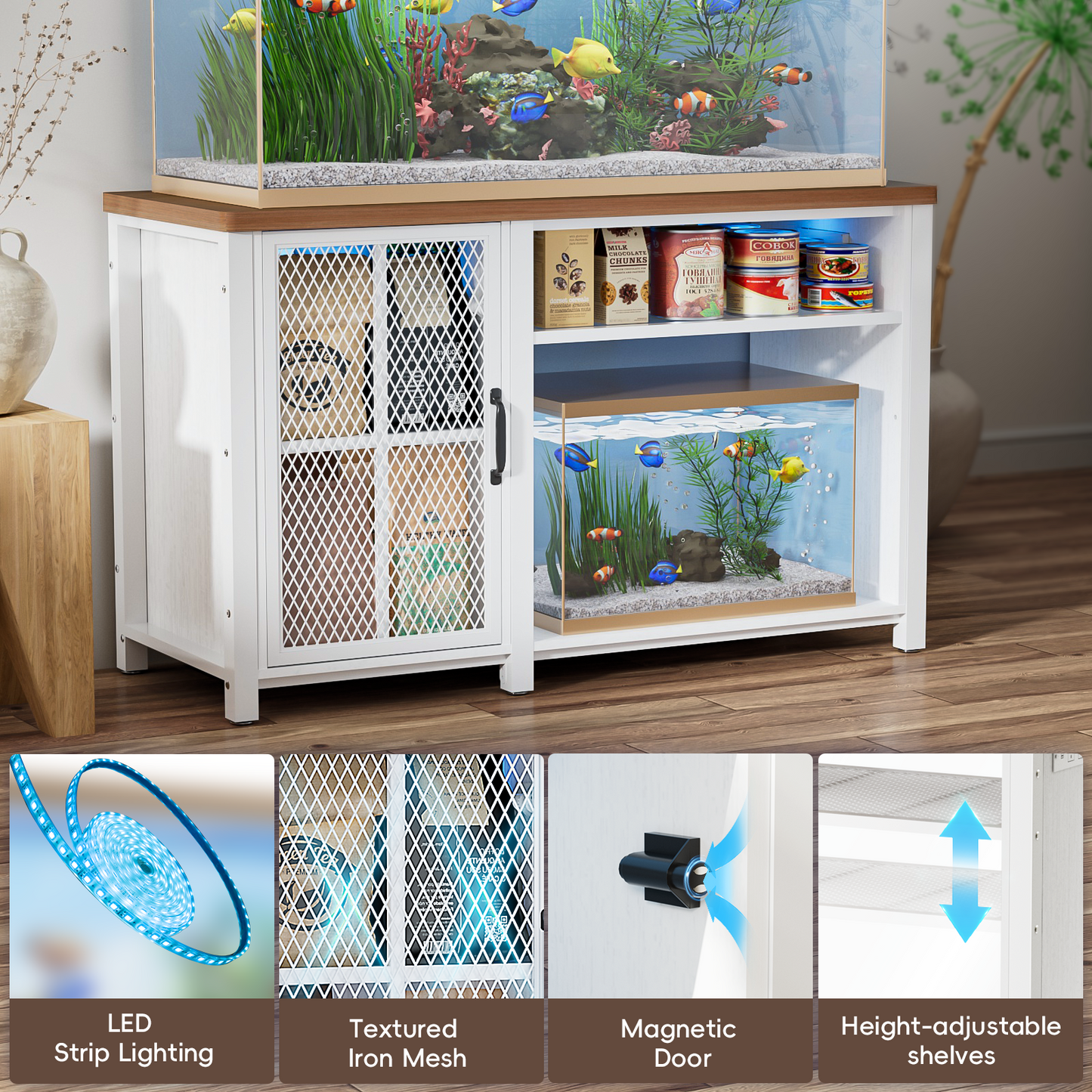 HAIOOU 55-75 Gallon Aquarium Stand with Power Outlets White