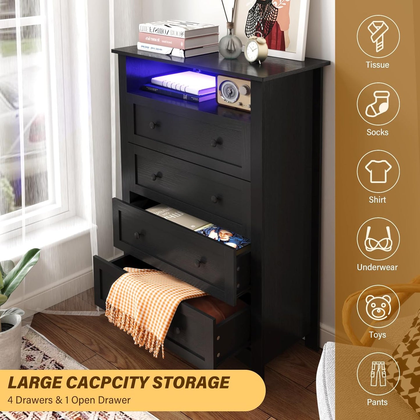HAIOOU 4 Drawer Dresser Black