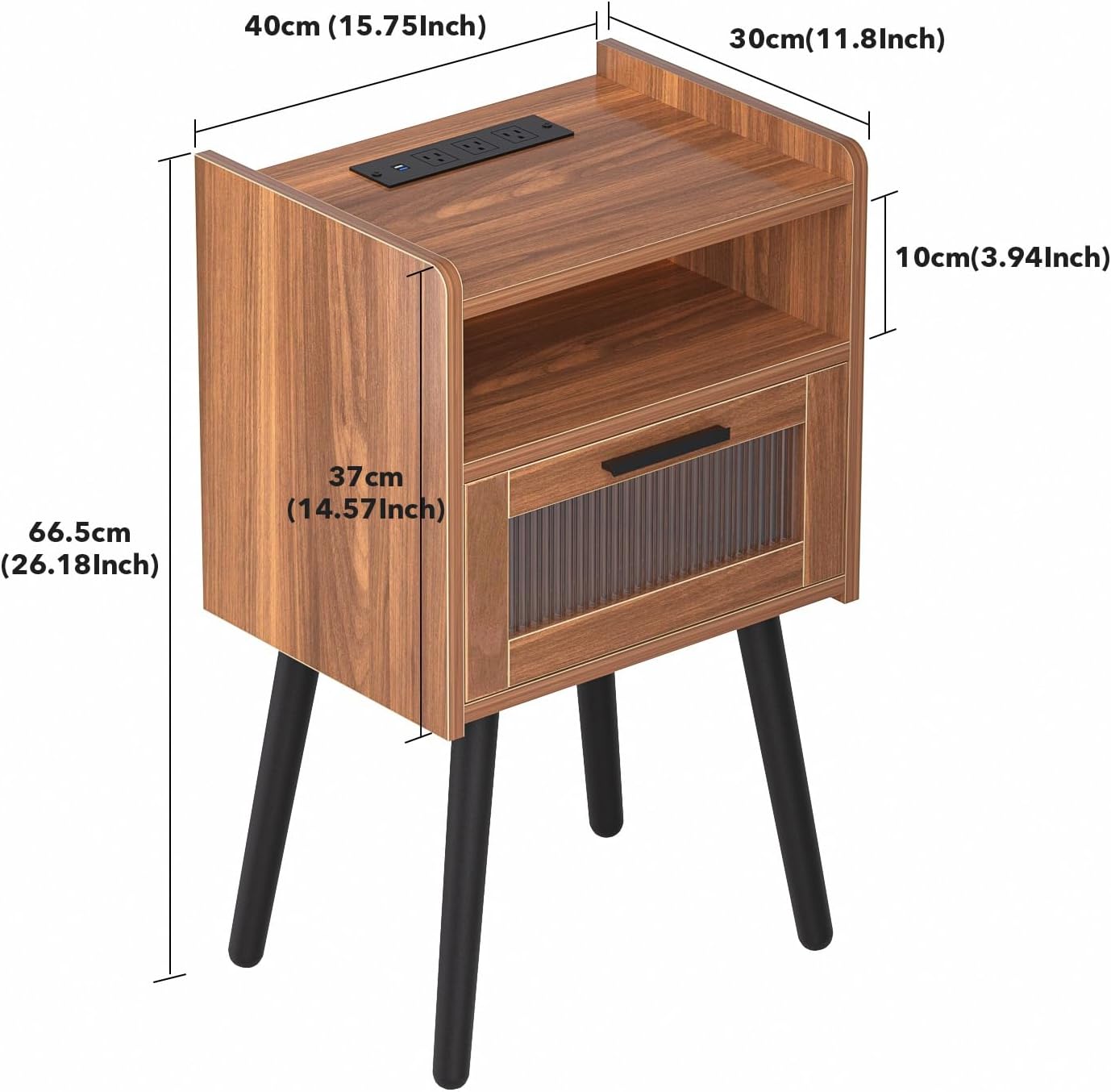 HAIOOU Set of 2 Mid Century Nightstand with Charging Station