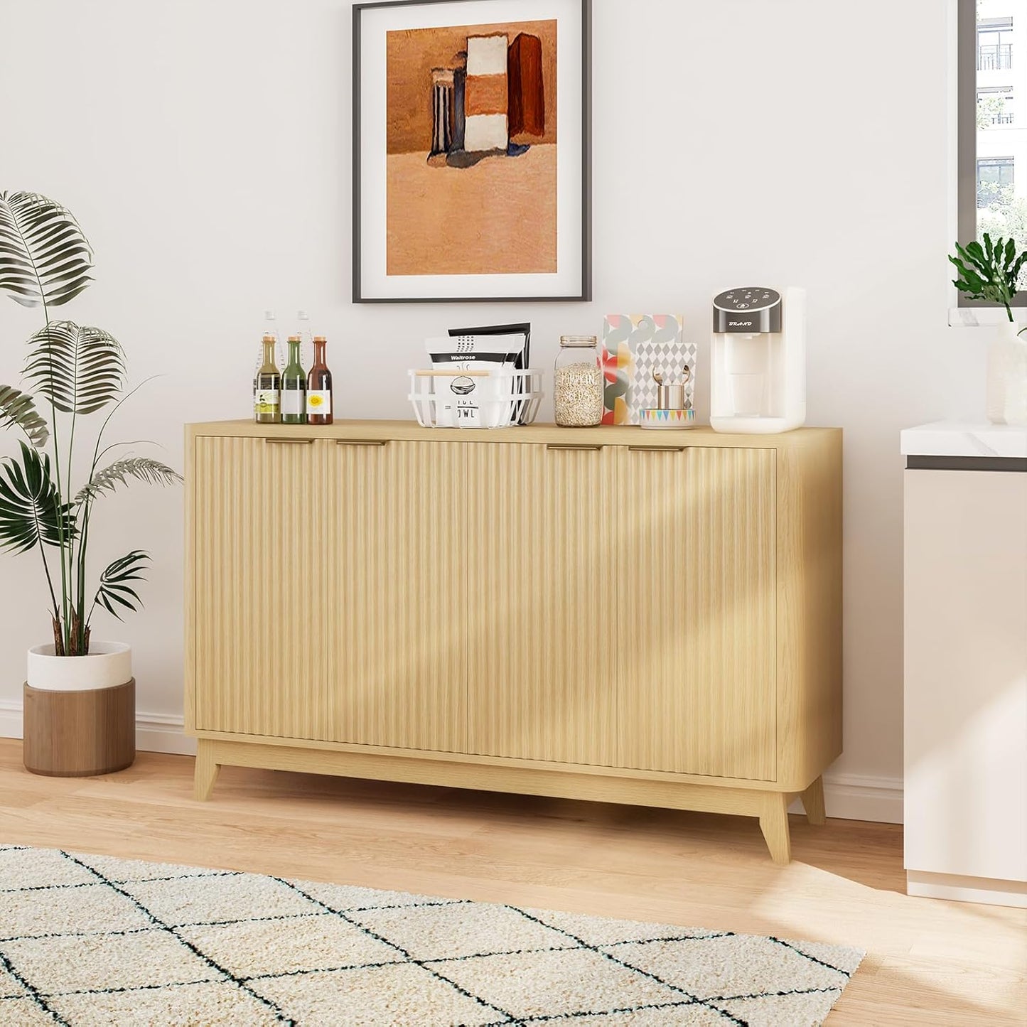 HAIOOU 57" Fluted Sideboard Buffet Cabinet White