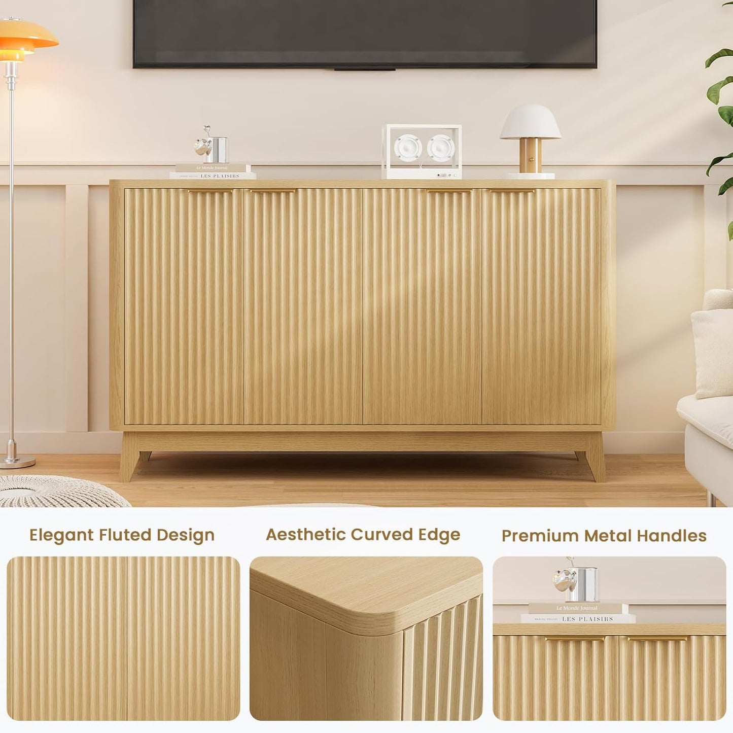 HAIOOU 57" Fluted Sideboard Buffet Cabinet White