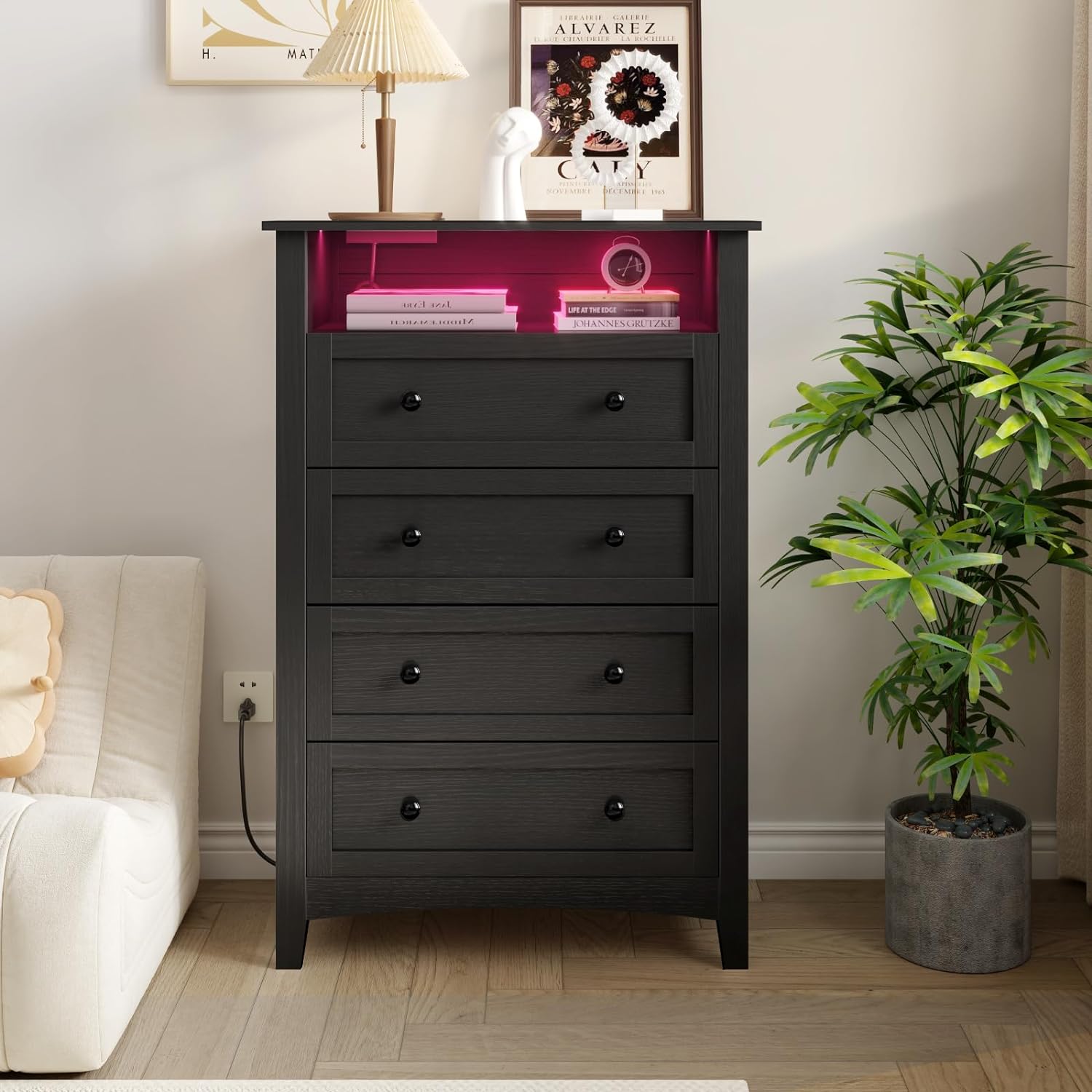 HAIOOU 4 Drawer Dresser Black HAIOOU 4 Drawer Dresser Black