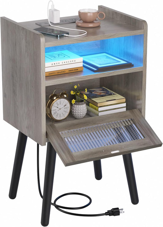 HAIOOU Nightstand with USB Ports and Power Outlets