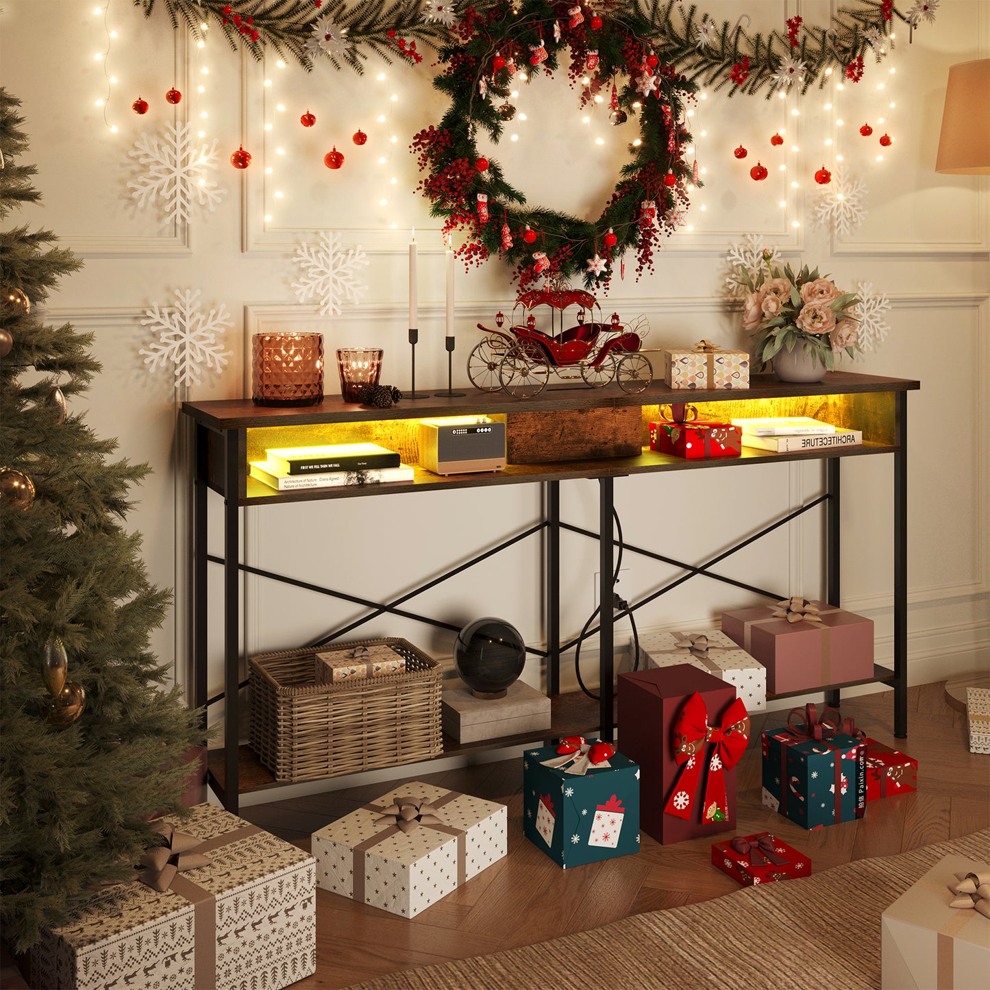HAIOOU 63" Long Console Table with LED Lights