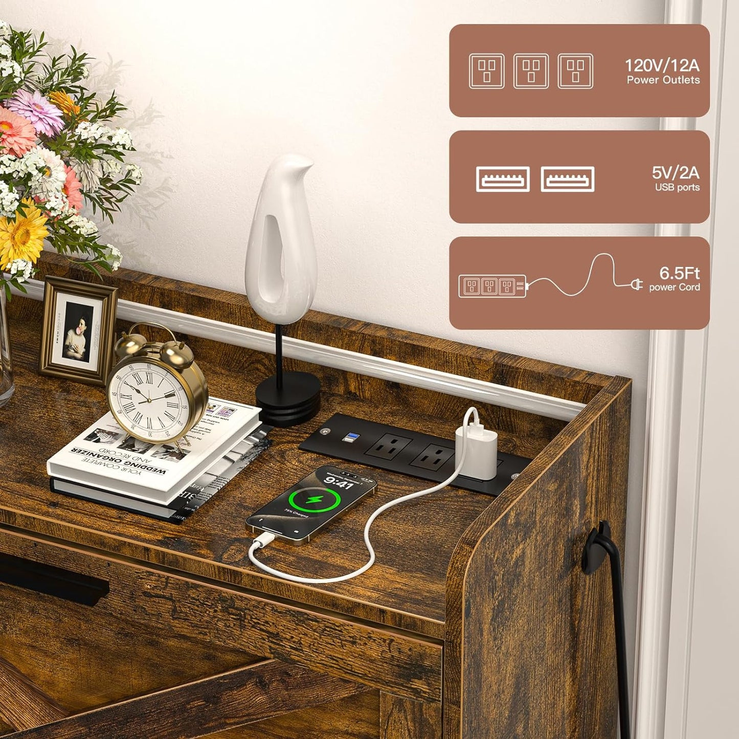HAIOOU 2 Drawer Industrial Shoe Organizer with Charging Station
