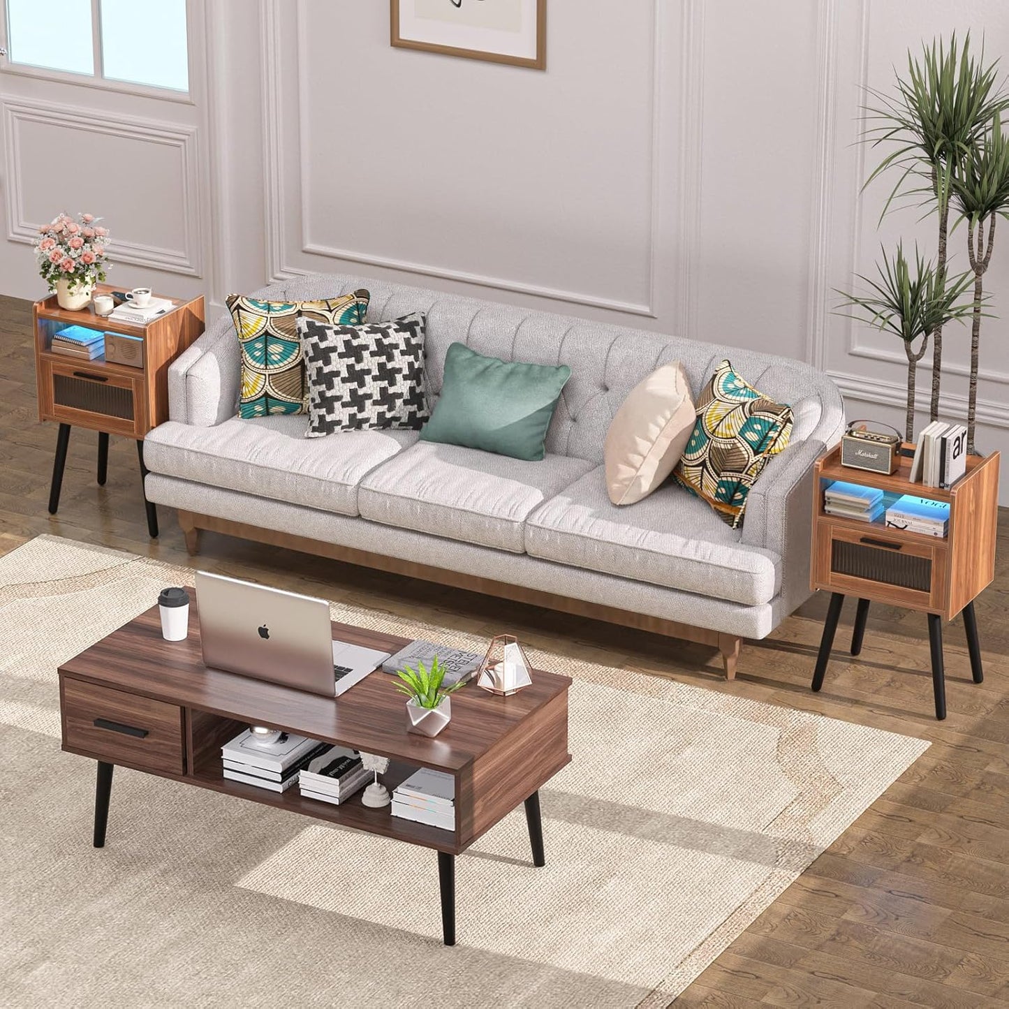 HAIOOU Mid Century Nightstand with USB Ports and Power Outlets