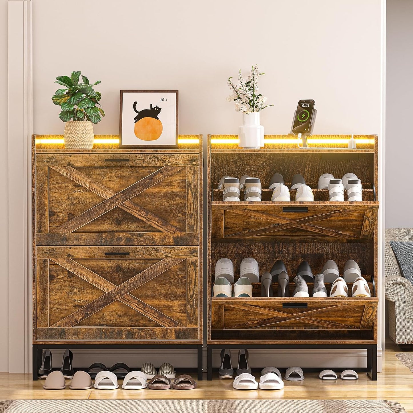 HAIOOU 2 Drawer Industrial Shoe Organizer with Charging Station