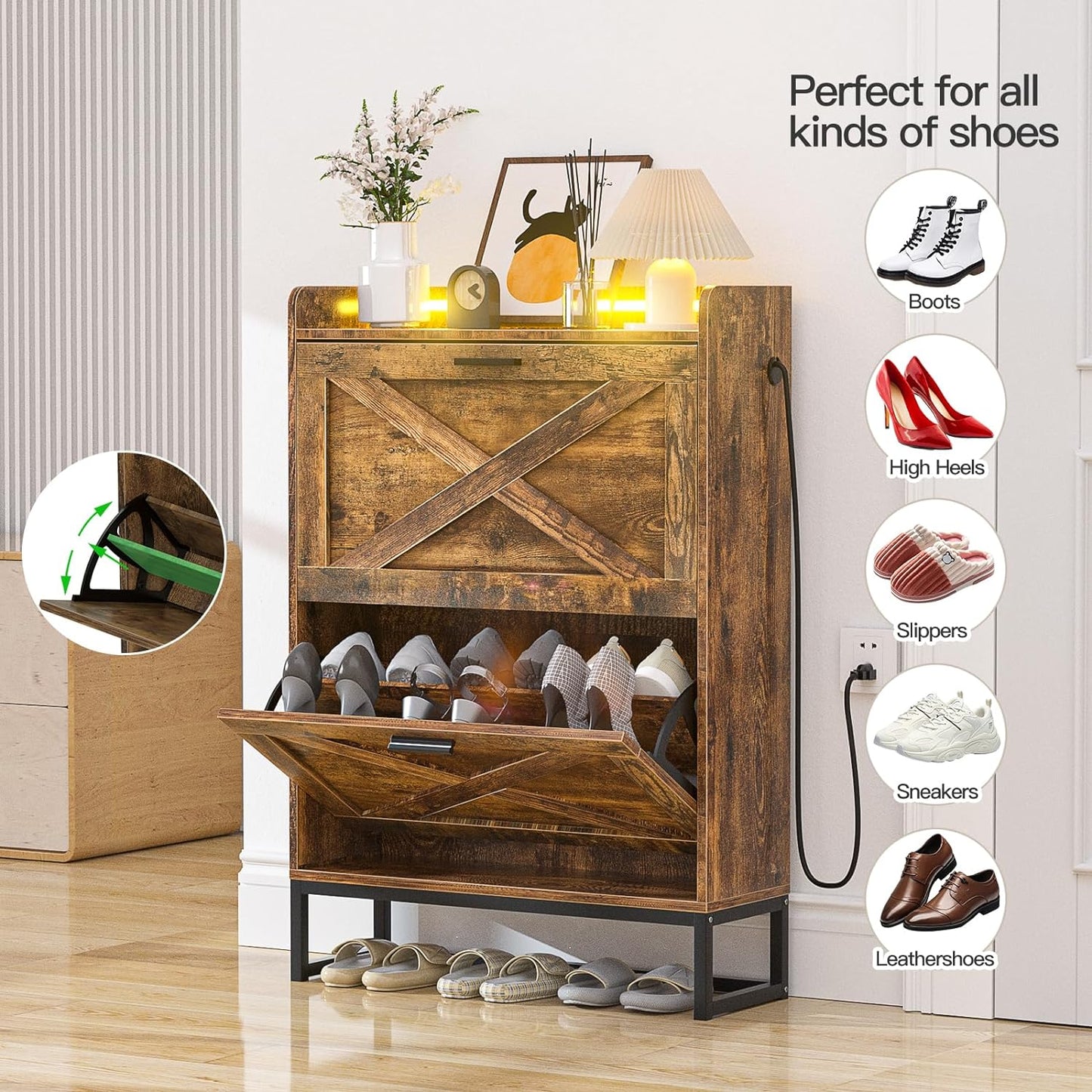 HAIOOU 2 Drawer Industrial Shoe Organizer with Charging Station