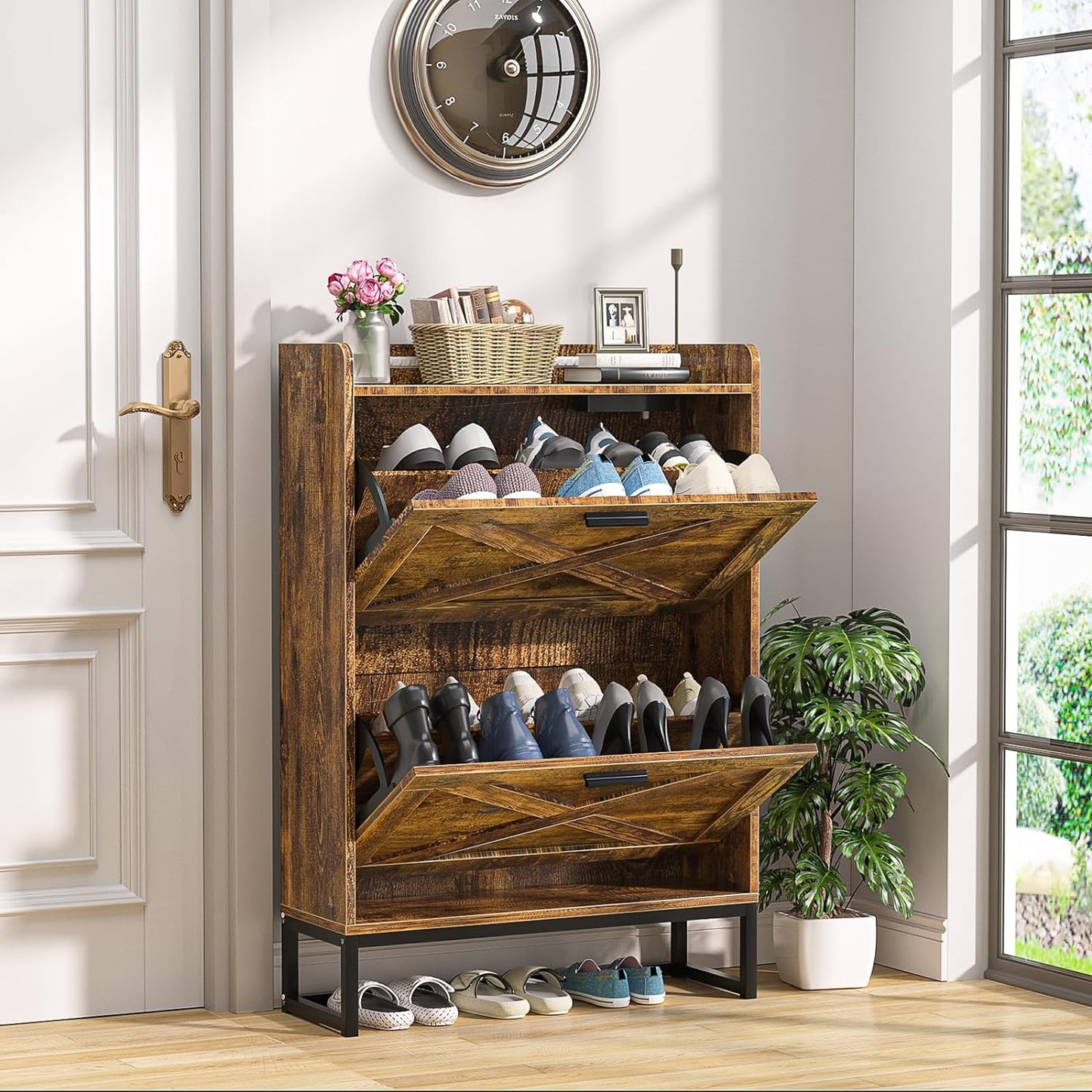 HAIOOU 2 Drawer Industrial Shoe Organizer with Charging Station