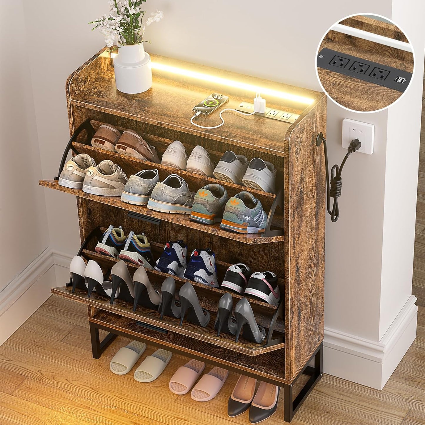 HAIOOU 2 Drawer Industrial Shoe Organizer with Charging Station