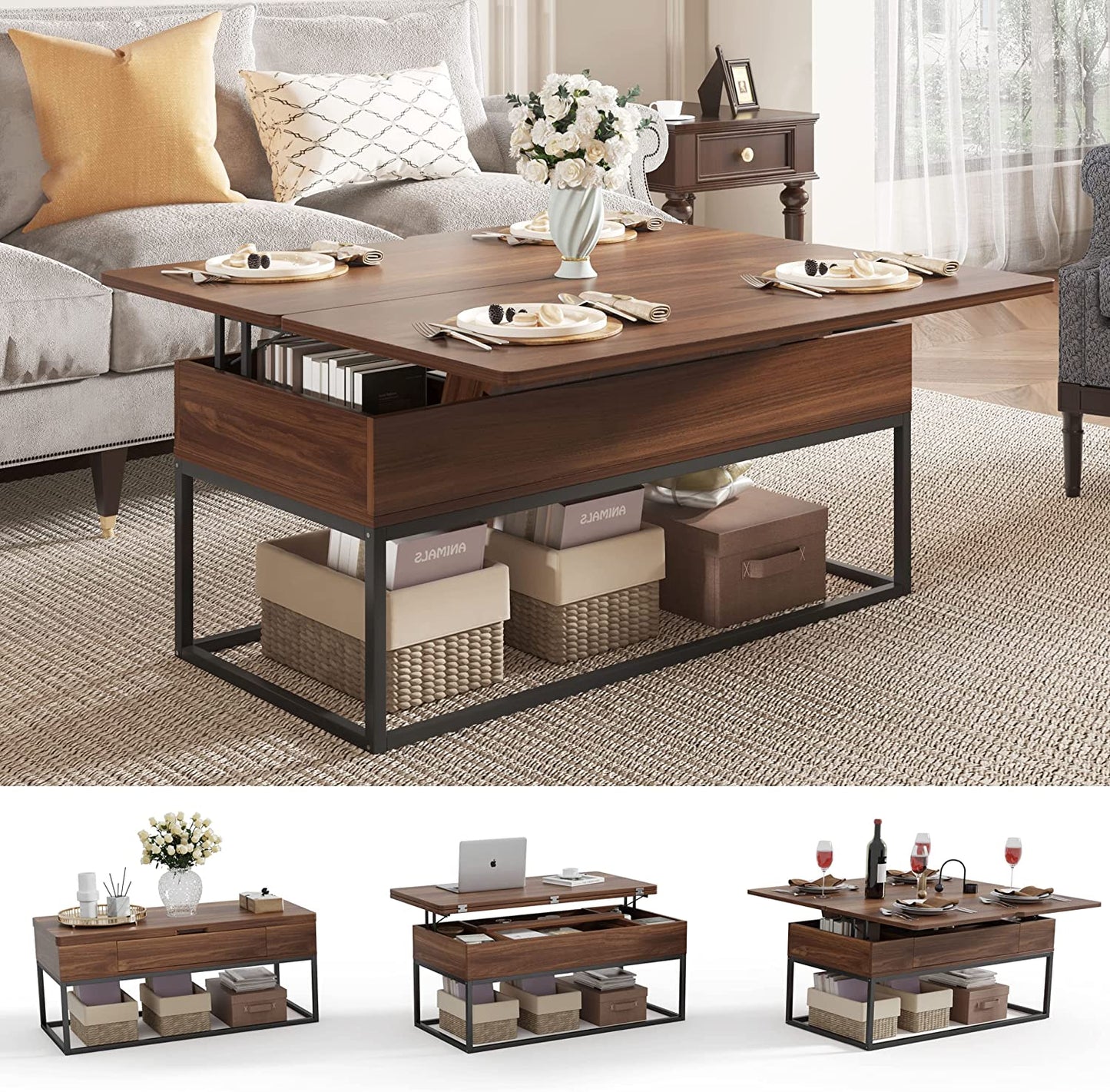 HAIOOU Lift Top Coffee Table, 3in1 Folding Coffee Table