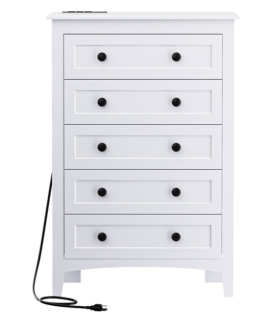 HAIOOU 5 Drawer White Dresser with Power Outlets