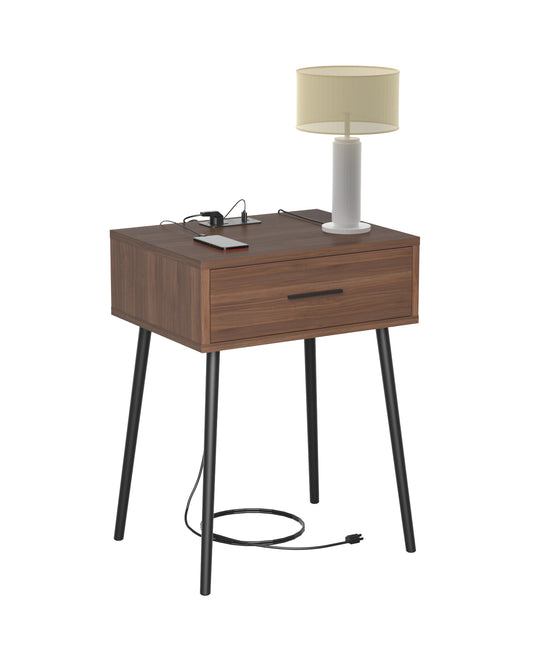 HAIOOU End Table with Charging Station, Modern One Drawer Nightstand Side Table