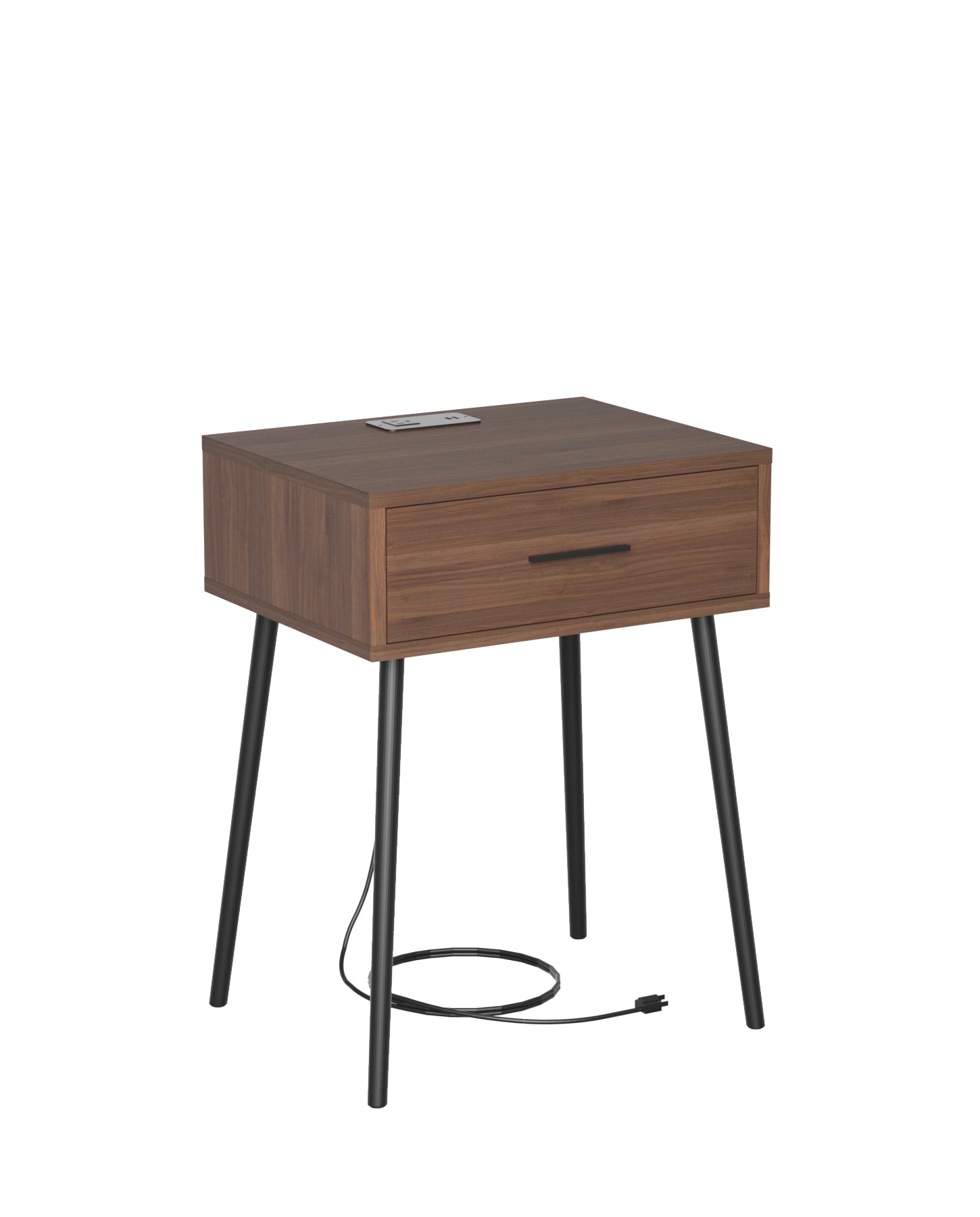 HAIOOU End Table with Charging Station, Modern One Drawer Nightstand S