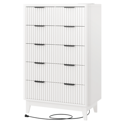 HAIOOU Fluted 5 Drawers Dresser for Bedroom,White