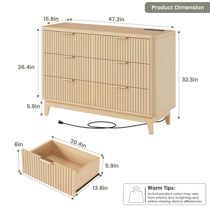 HAIOOU Fluted 6 Drawers Dresser for Bedroom