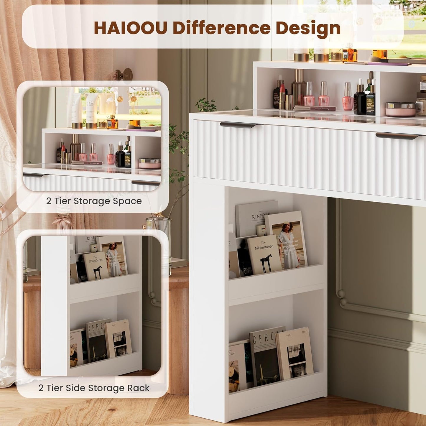 HAIOOU Fluted Vanity Desk