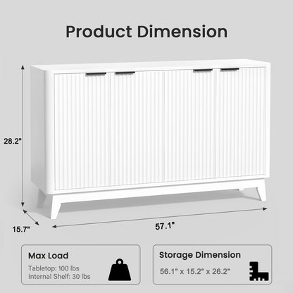 HAIOOU 57" Fluted Sideboard Buffet Cabinet White