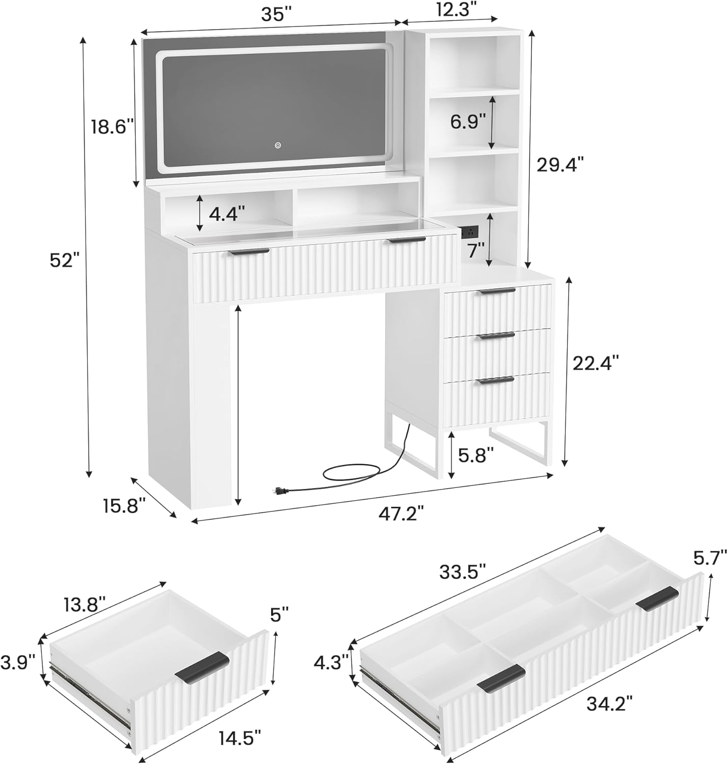 HAIOOU Fluted Vanity Desk