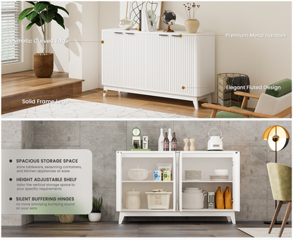 HAIOOU 57" Fluted Sideboard Buffet Cabinet White