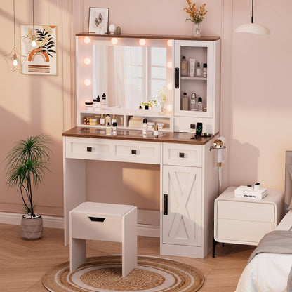 HAIOOU Farmhouse Makeup Vanity Table with Power Outlet