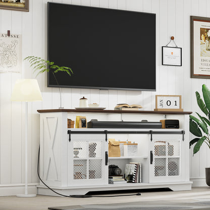 HAIOOU Farmhouse TV Stand for TVs up to 70" with LED Light & Power Outlets