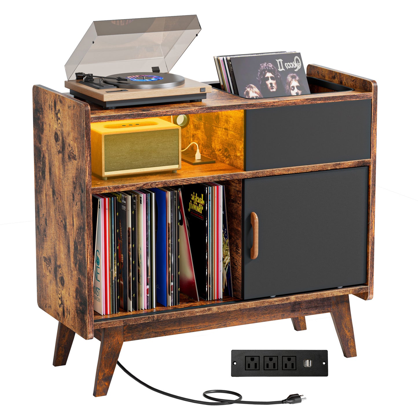 HAIOOU Record Player Stand with LED Lights