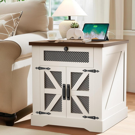 HAIOOU Farmhouse End Table with Drawer