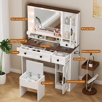 HAIOOU Farmhouse Makeup Vanity Table with Power Outlet