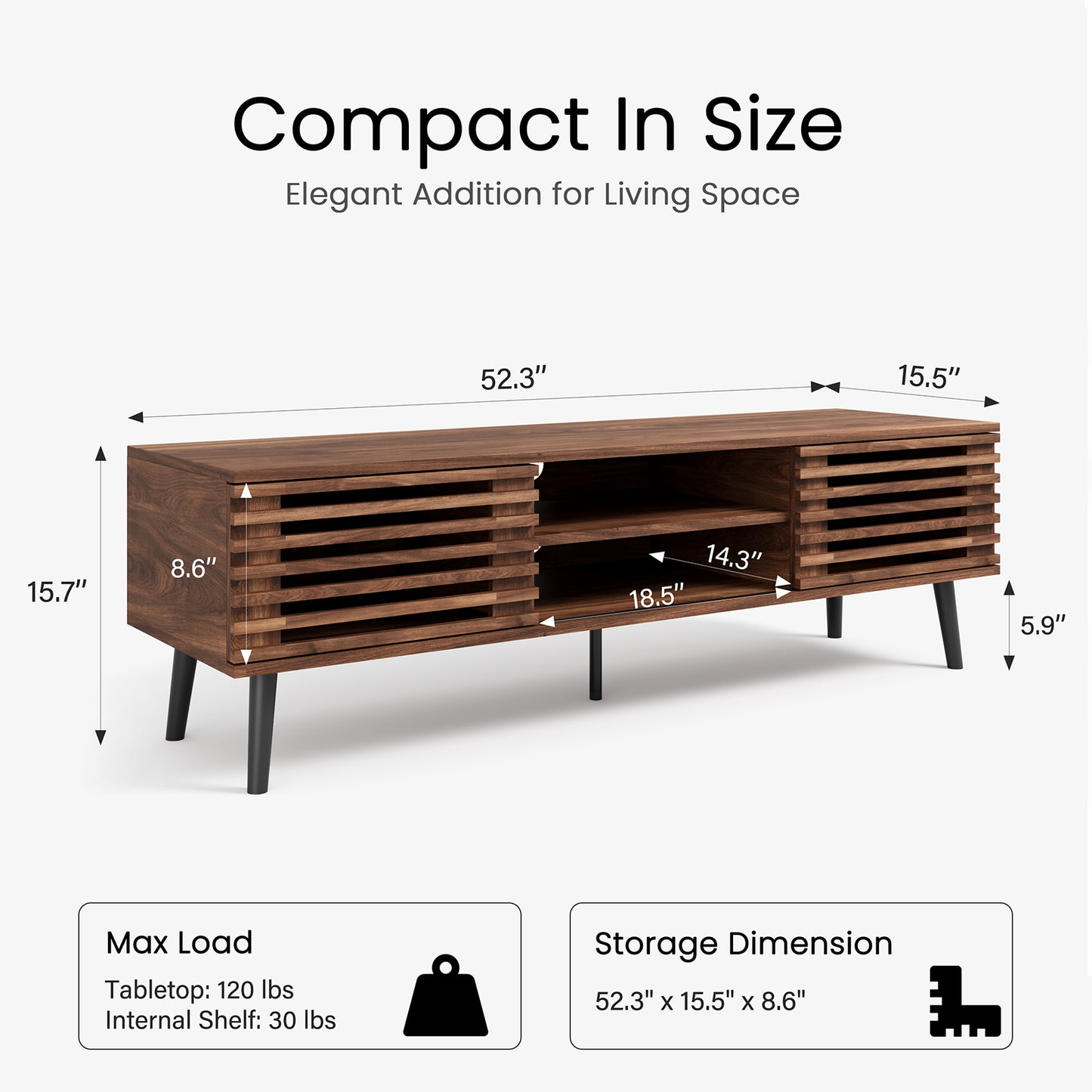 HAIOOU Mid Century Modern TV Stand, 52" Wooden TV Console with Slatted Sliding Doors and Storage for 50/55/60 Inch TV, Small Entertainment Center Media Console Cabinet for Living Room - Walnut Brown