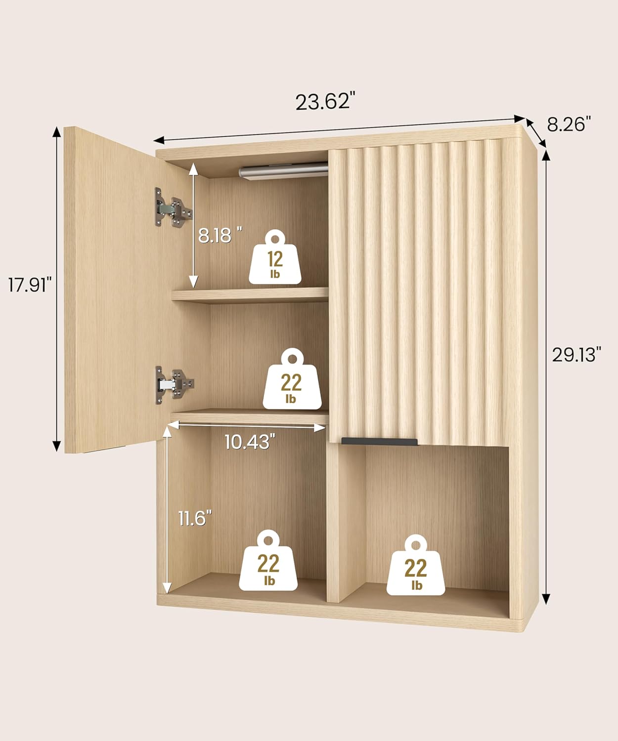 HAIOOU Fluted Bathroom Wall Cabinet with Motion Sensor Light