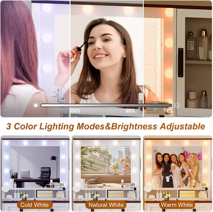 HAIOOU Farmhouse Makeup Vanity Table with Power Outlet