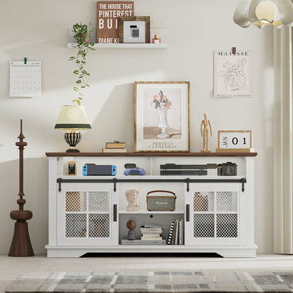 HAIOOU Farmhouse TV Stand for TVs up to 70" with LED Light & Power Outlets