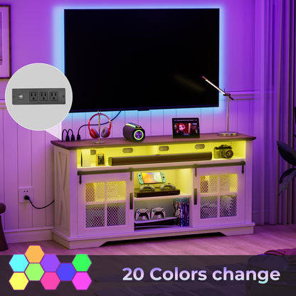 HAIOOU Farmhouse TV Stand for TVs up to 70" with LED Light & Power Outlets